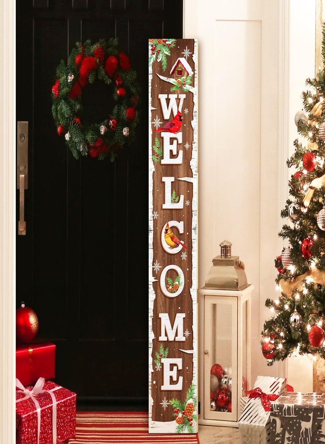 ARTDMT Winter Snow Welcome Porch Sign Decor Birch Tree with Cardinals Wooden Hanging Sign Standing Decorative Signs Plaques for Front Farmhouse Outdoor Indoor Welcome Sign Wall Xmas Winter Decor 47.2"H - Image 2